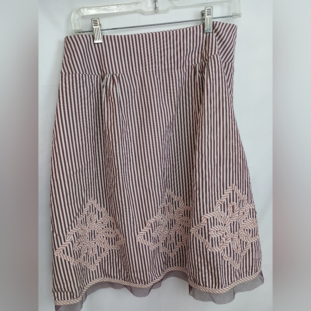 2/$30 LOFT Vintage Striped Purple Pink White‎ Embroidered Women's Skirt (#888)
